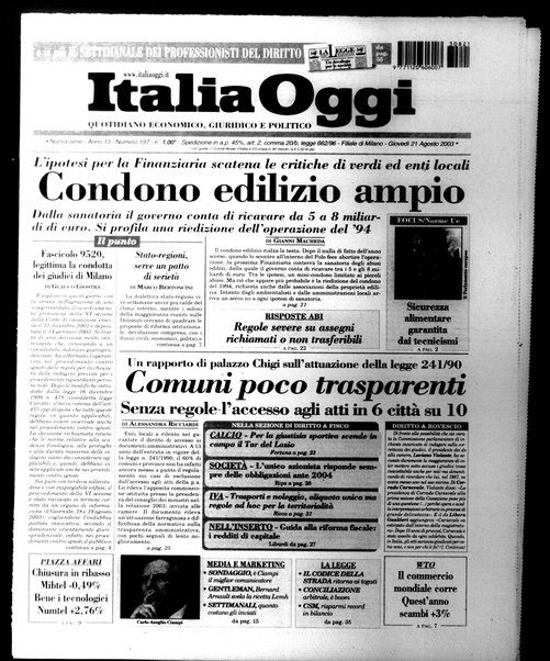 Italia oggi : quotidiano di economia finanza e politica